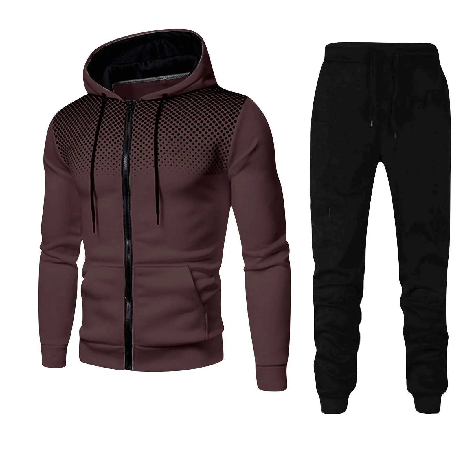 Mens Fleece Hoodie Joggers 2-Piece Set Fall Winter Euro American Streetwear Casual Oversized Sportswear Thick Warm Two Piece