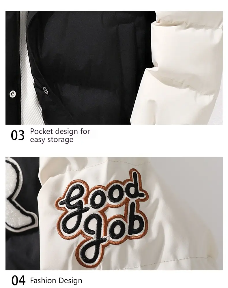 Men's Winter New Jacket Fashion Fake Two Piece Hooded Thick Warm Cotton Jacket Letter Printed Casual Loose Cotton Jacket
