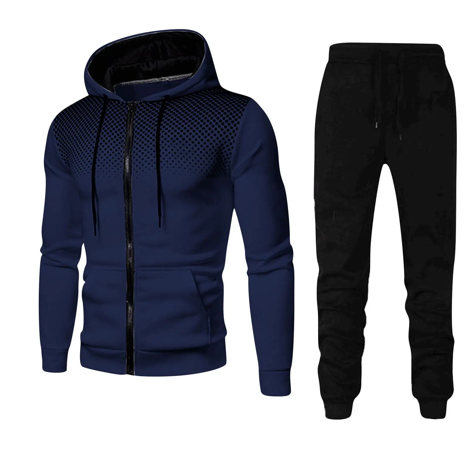 Mens Fleece Hoodie Joggers 2-Piece Set Fall Winter Euro American Streetwear Casual Oversized Sportswear Thick Warm Two Piece