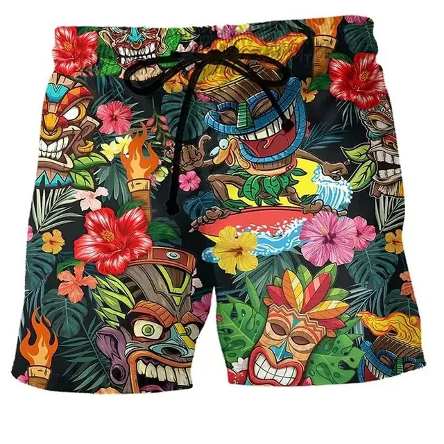 2025 Colorful Graffiti 3D Printed Surfboard Shorts Hip Hop Street Casual Style Vacation Men's Summer Beach Swimming Shorts