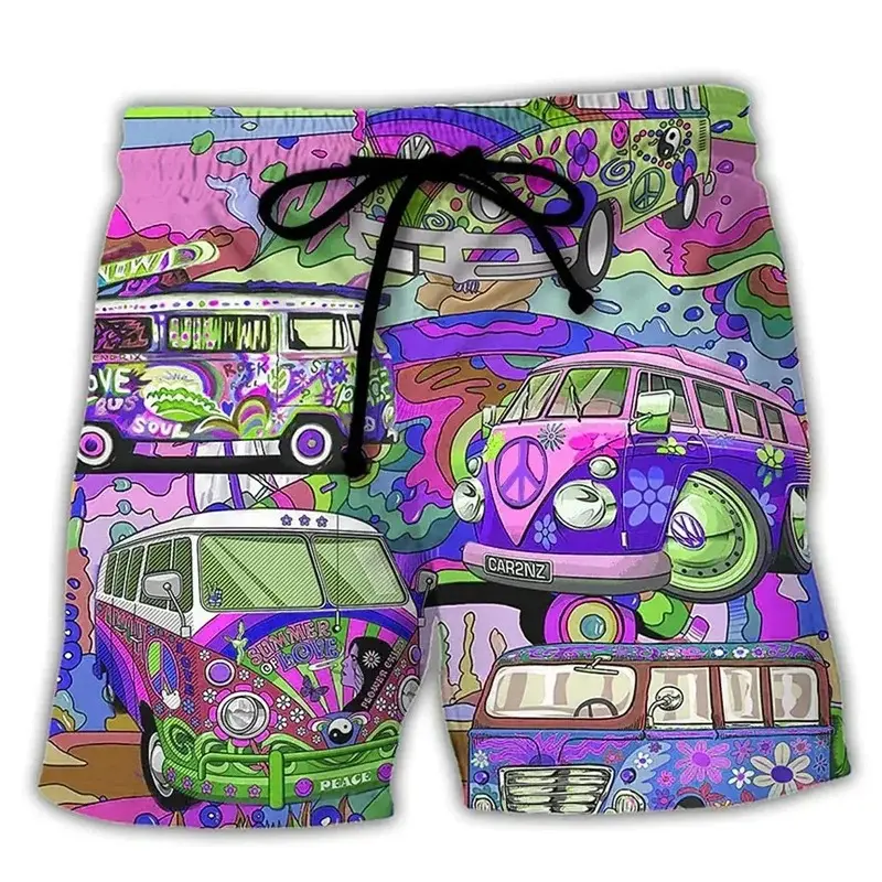 2025 Colorful Graffiti 3D Printed Surfboard Shorts Hip Hop Street Casual Style Vacation Men's Summer Beach Swimming Shorts