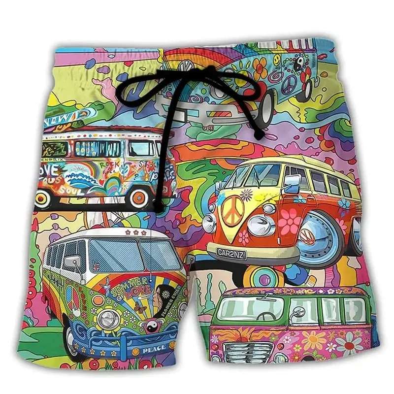 2025 Colorful Graffiti 3D Printed Surfboard Shorts Hip Hop Street Casual Style Vacation Men's Summer Beach Swimming Shorts