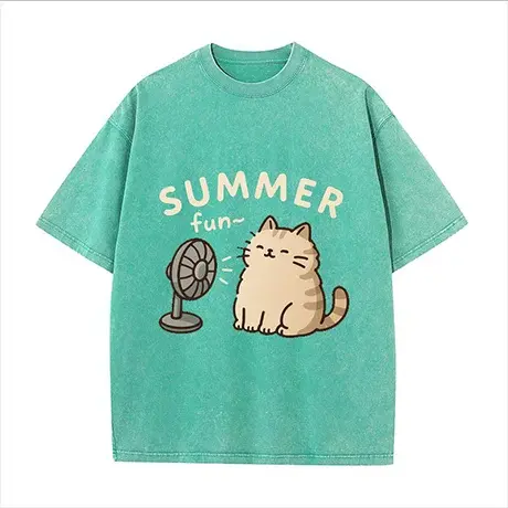 Summer Cute Kitten Cotton T-shirt New Cool Cat Fan-shaped Printed T-shirt  Fun Animal Top Suitable for Both Men and Women