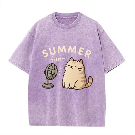 Summer Cute Kitten Cotton T-shirt New Cool Cat Fan-shaped Printed T-shirt  Fun Animal Top Suitable for Both Men and Women