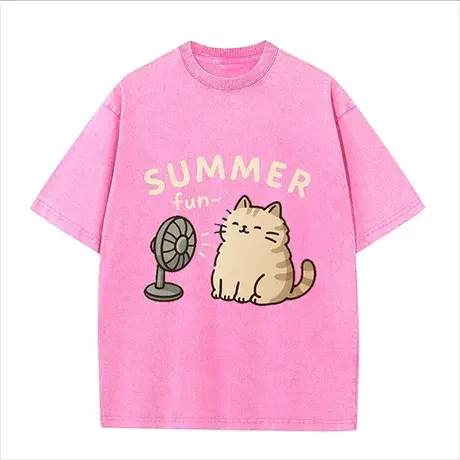 Summer Cute Kitten Cotton T-shirt New Cool Cat Fan-shaped Printed T-shirt  Fun Animal Top Suitable for Both Men and Women