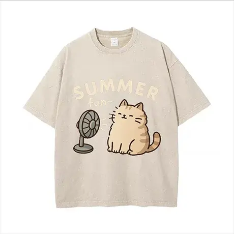 Summer Cute Kitten Cotton T-shirt New Cool Cat Fan-shaped Printed T-shirt  Fun Animal Top Suitable for Both Men and Women