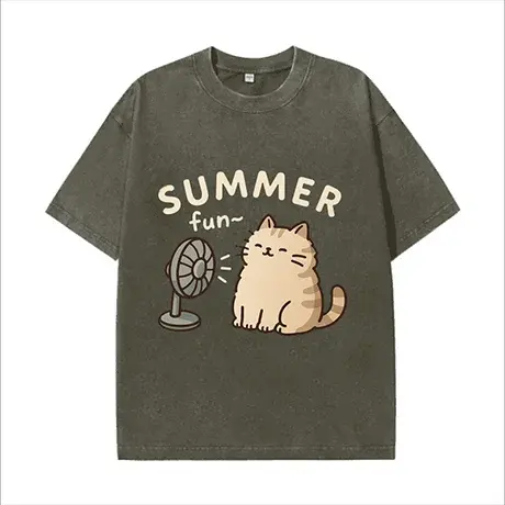 Summer Cute Kitten Cotton T-shirt New Cool Cat Fan-shaped Printed T-shirt  Fun Animal Top Suitable for Both Men and Women