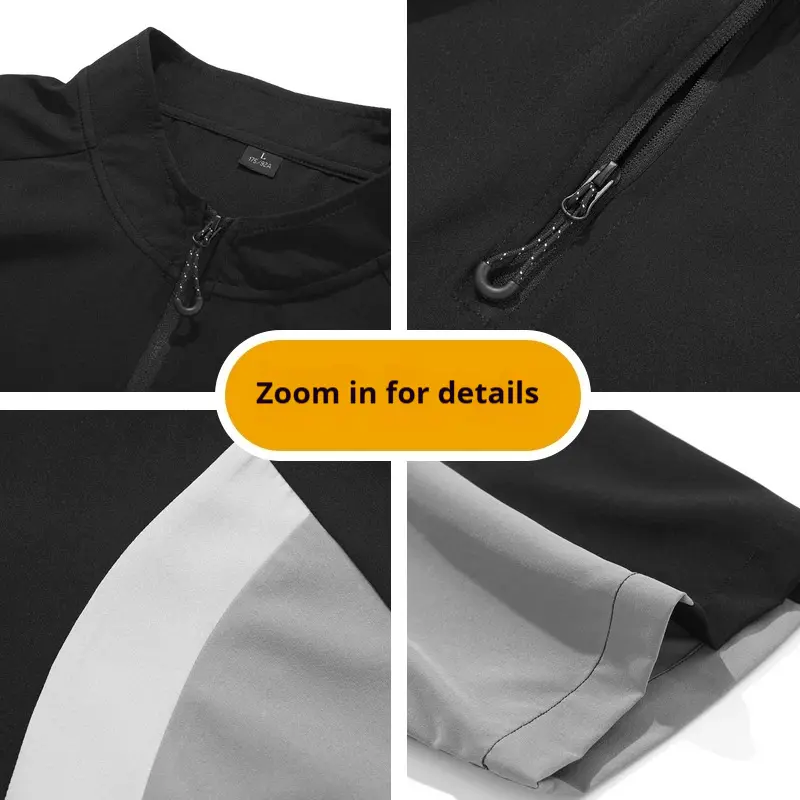 2025 New Men's Black Gray Color Blocked T-shirt Mountain Style Quick Drying Training Suit Fashionable Zipper Collar Sports Top