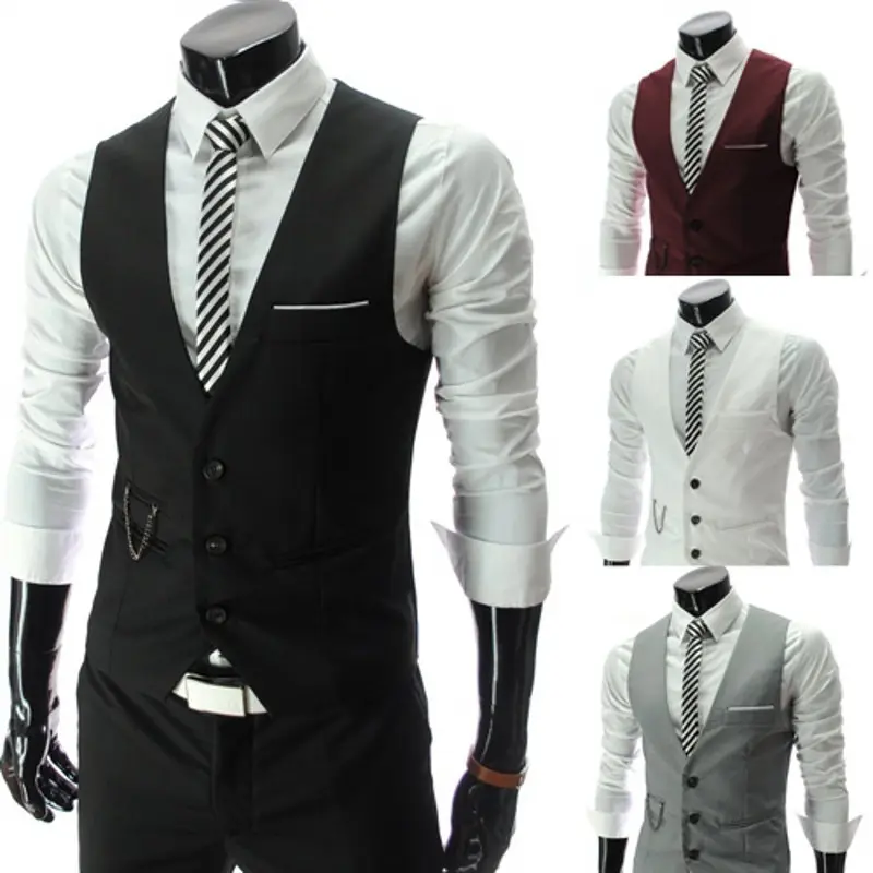 Professional Slim Fit Vest Adjustable Back Men Formal Waistcoat Business Office Sleeveless Side Adjusters No Bulk Contrast