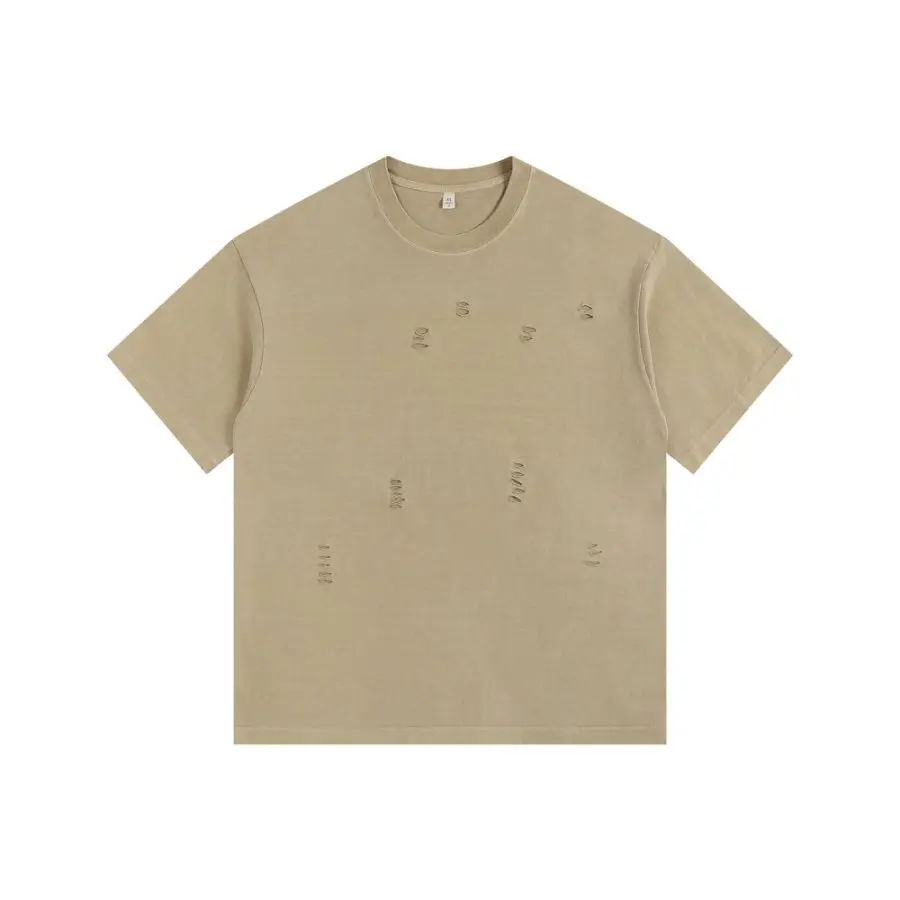 2025 New Ripped Crew Neck Short Sleeve Loose Casual T-Shirt Men's and Women's Same Retro Fashion Bottom Shirt Oversized T Shirt