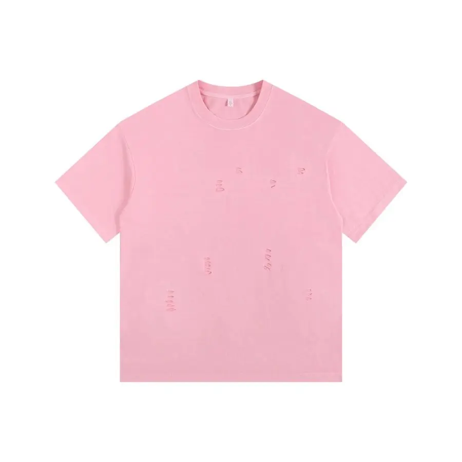 2025 New Ripped Crew Neck Short Sleeve Loose Casual T-Shirt Men's and Women's Same Retro Fashion Bottom Shirt Oversized T Shirt