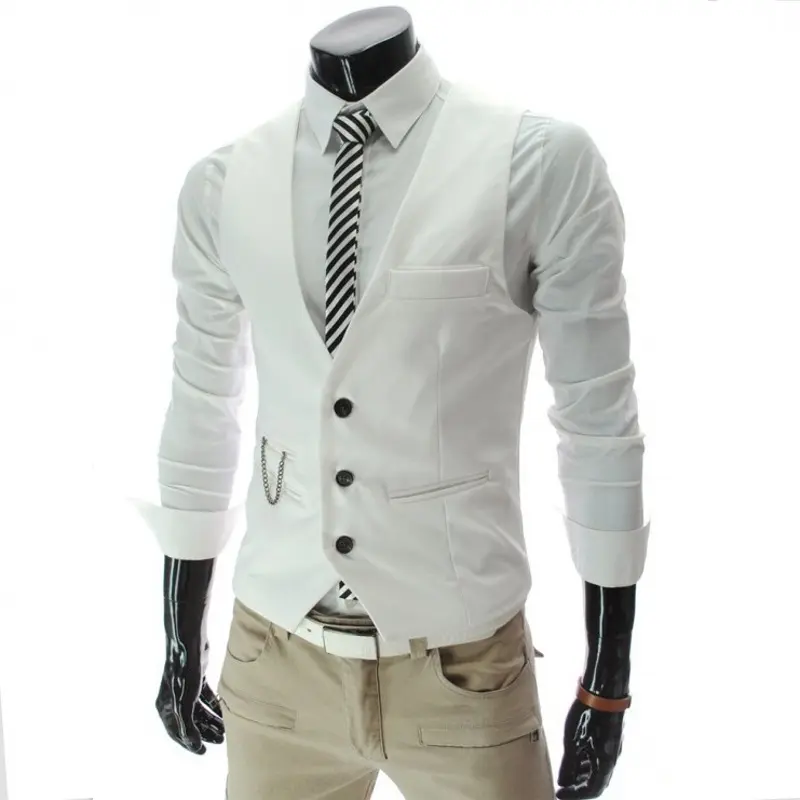 Professional Slim Fit Vest Adjustable Back Men Formal Waistcoat Business Office Sleeveless Side Adjusters No Bulk Contrast