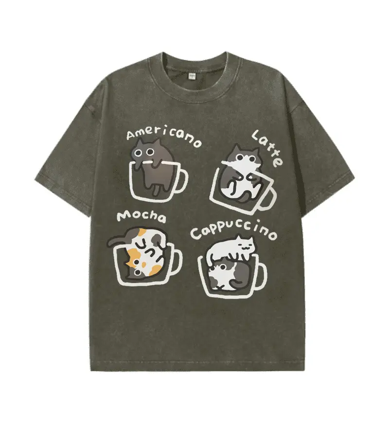 2025 Men's and Women's Cartoon Kitten Cup Cute Printed T-shirt 100% Cotton Short Sleeve Fashion Design Multi Color Casual Top