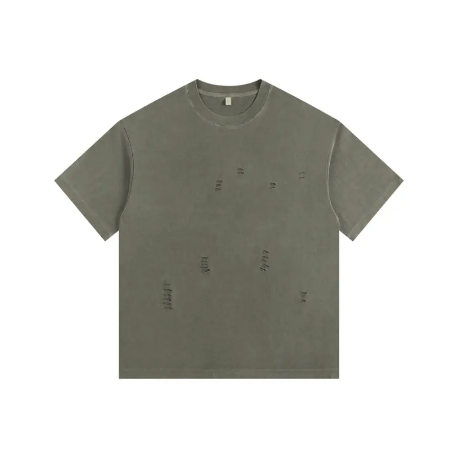 2025 New Ripped Crew Neck Short Sleeve Loose Casual T-Shirt Men's and Women's Same Retro Fashion Bottom Shirt Oversized T Shirt