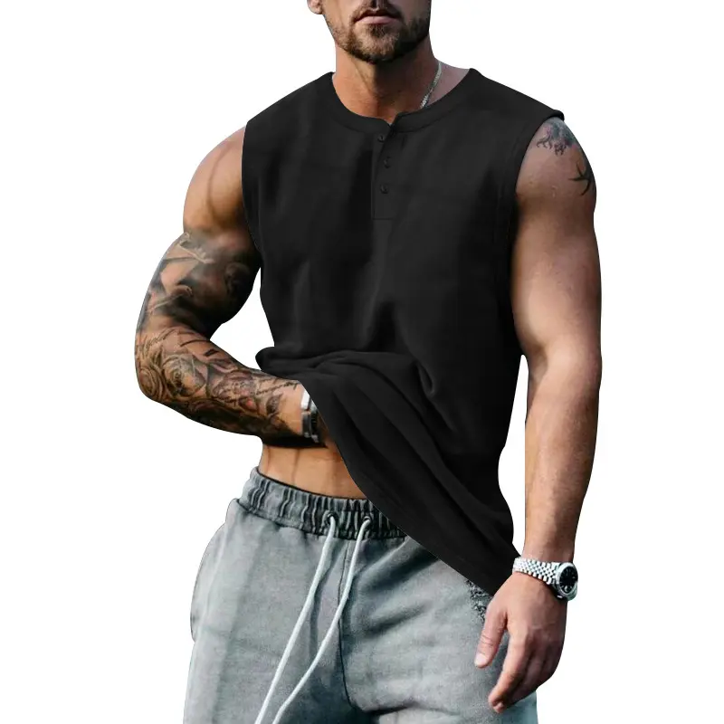 2025 Summer Men's Sleeveless Fashion Casual Basketball Men's Tank Top Large Round Neck Slim Solid Color T-shirt Men's Tank Top