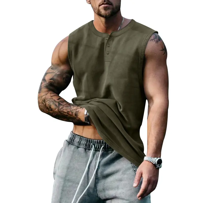 2025 Summer Men's Sleeveless Fashion Casual Basketball Men's Tank Top Large Round Neck Slim Solid Color T-shirt Men's Tank Top