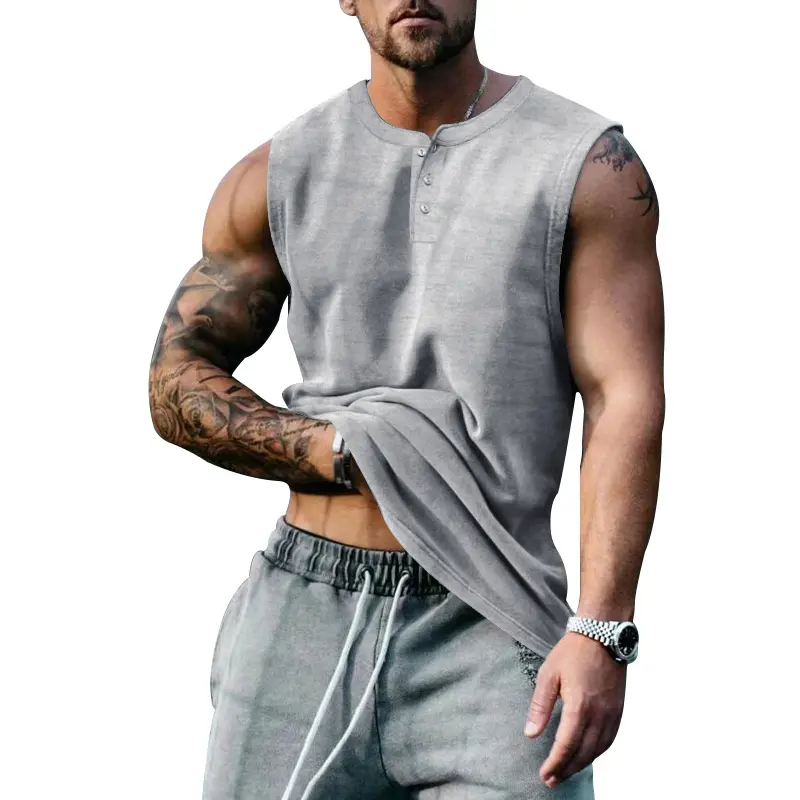 2025 Summer Men's Sleeveless Fashion Casual Basketball Men's Tank Top Large Round Neck Slim Solid Color T-shirt Men's Tank Top