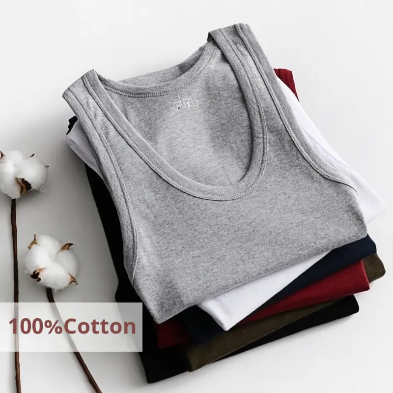 Mens Thin 100% Cotton Vest Elastic Slim Fit Summer Breathable Gym Running Workout Top Reinforced Stitching Sports Fitness