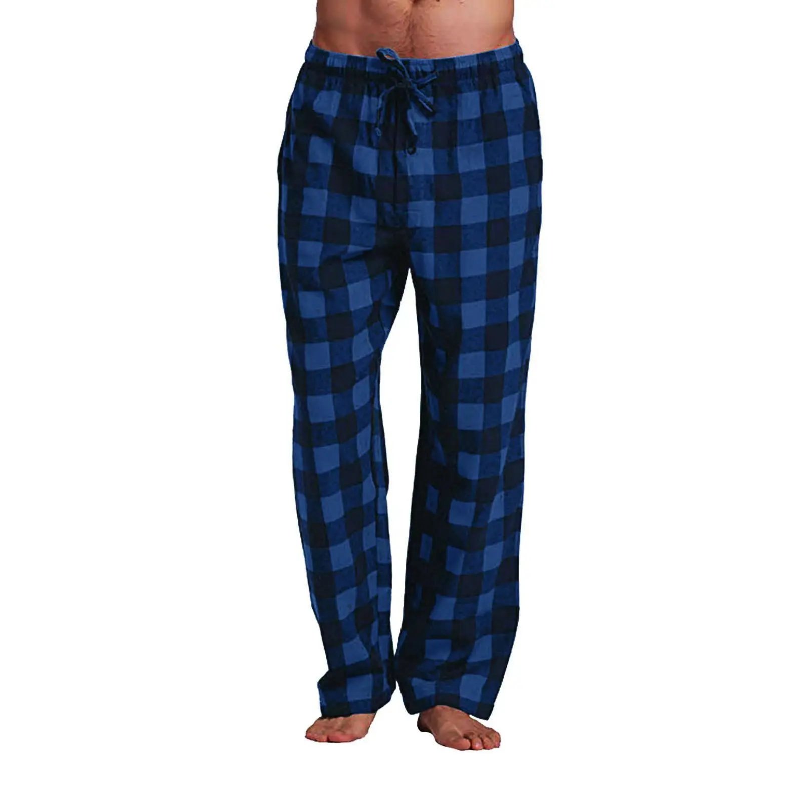 2025 Men's Cotton Casual Pants for Home Comfort Lounge Sleep Yoga Pants Grid Breathable Street Trendy Waist Sports Pants