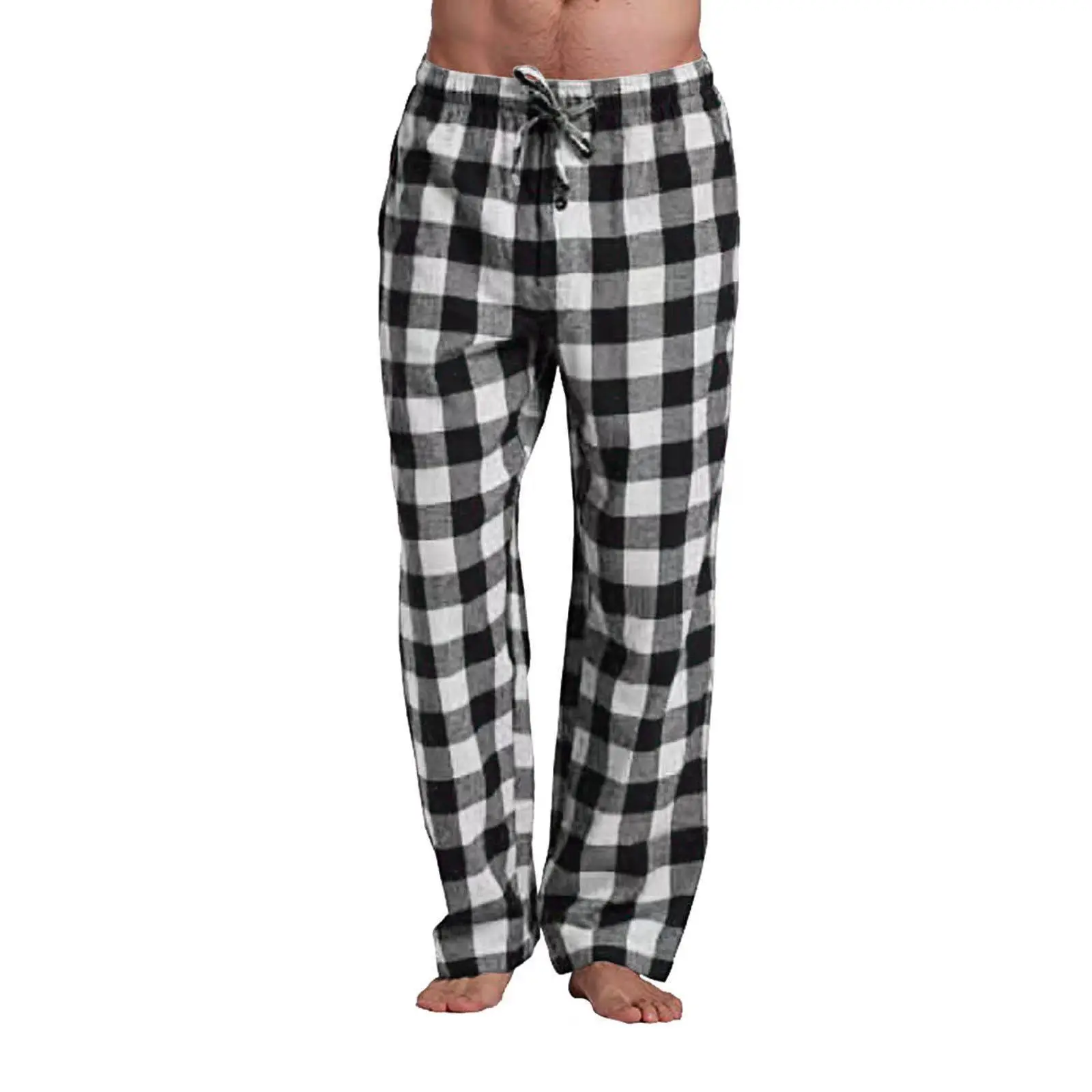 2025 Men's Cotton Casual Pants for Home Comfort Lounge Sleep Yoga Pants Grid Breathable Street Trendy Waist Sports Pants