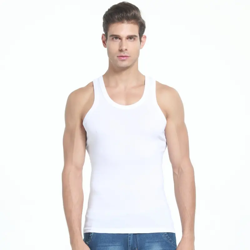 Mens Thin 100% Cotton Vest Elastic Slim Fit Summer Breathable Gym Running Workout Top Reinforced Stitching Sports Fitness
