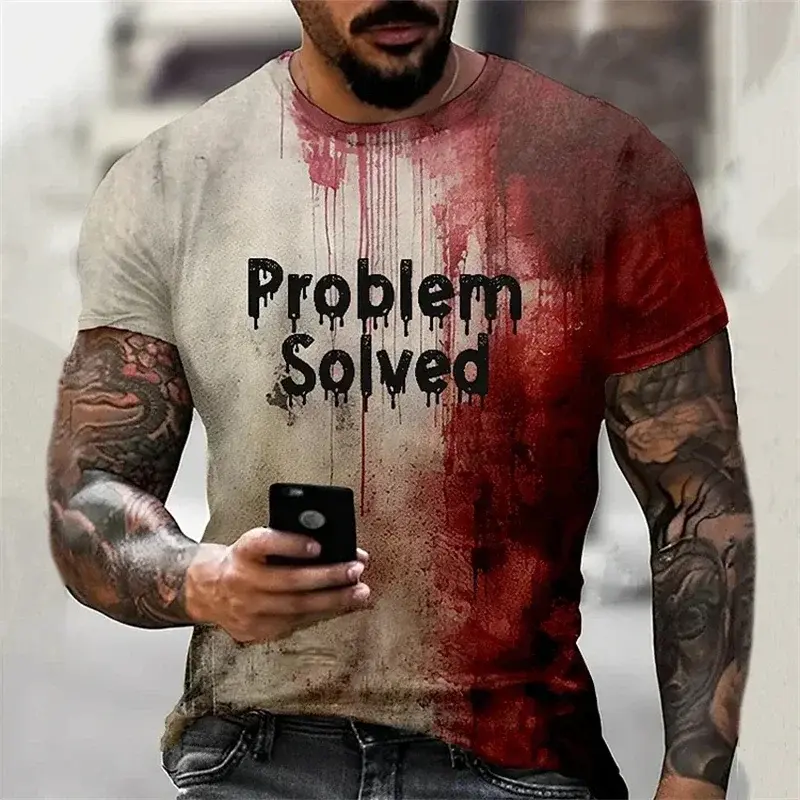 Halloween Men's T Shirt Dripping Blood Skull 3D Print Tops Fashion Short Sleeve T Shirt Horror Pattern Men's polyester Tops Tees