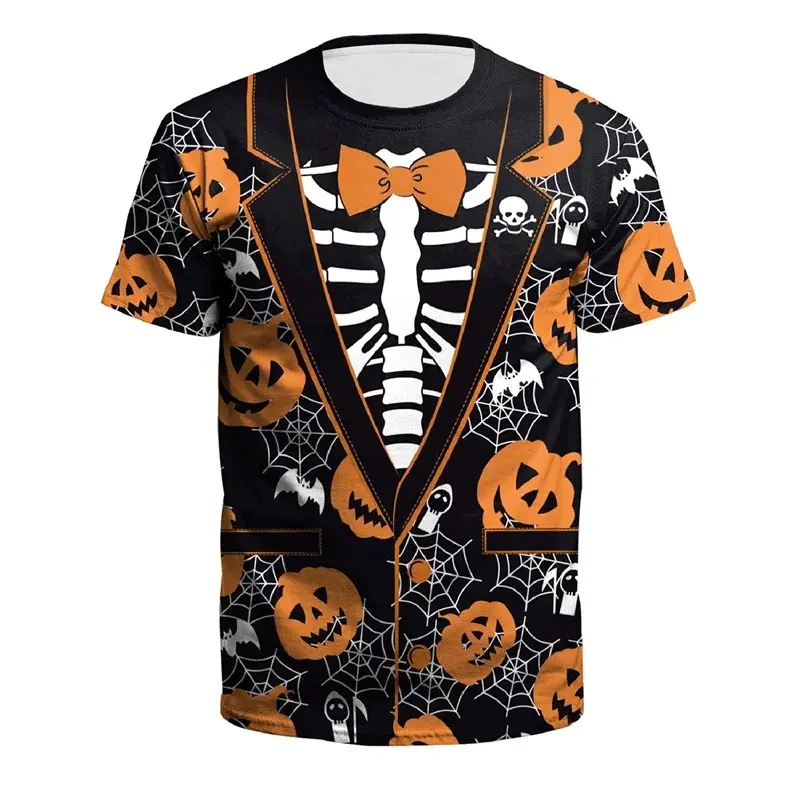 Halloween Men's T Shirt Dripping Blood Skull 3D Print Tops Fashion Short Sleeve T Shirt Horror Pattern Men's polyester Tops Tees