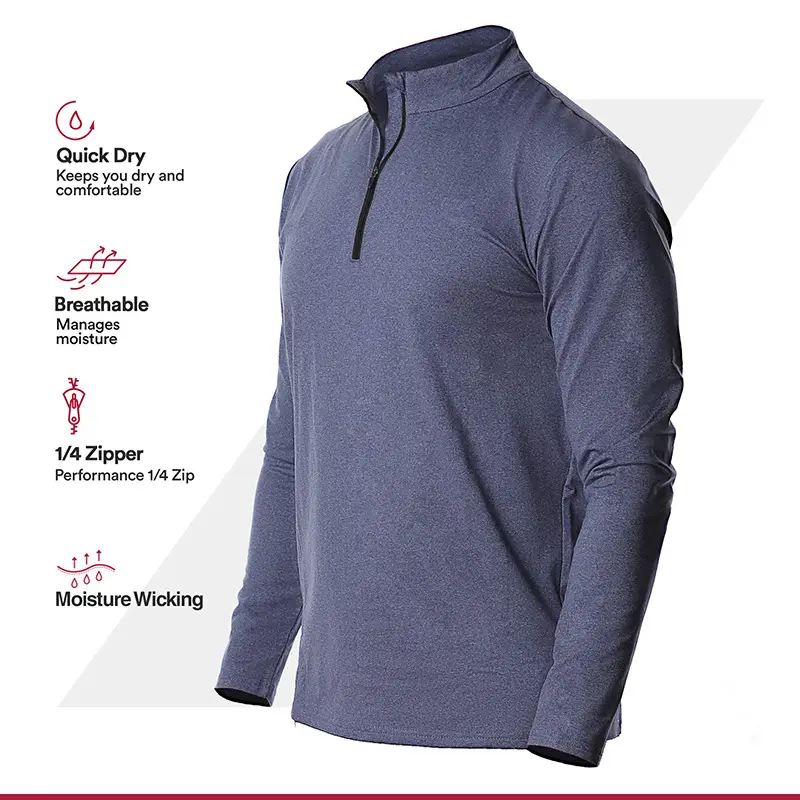 European and American Men's Long Sleeved Quick Drying Sports Running Cover with Half Zipper Solid Color Breathable T-shirt