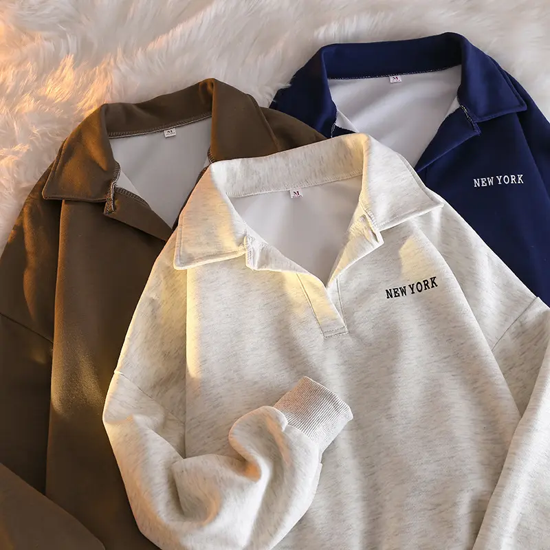 Women Men Unisex Korean Street Fashion Sweatshirt Y2K Loose Thin Lightweight Spring Autumn Long Sleeve Pullover Collar Casual