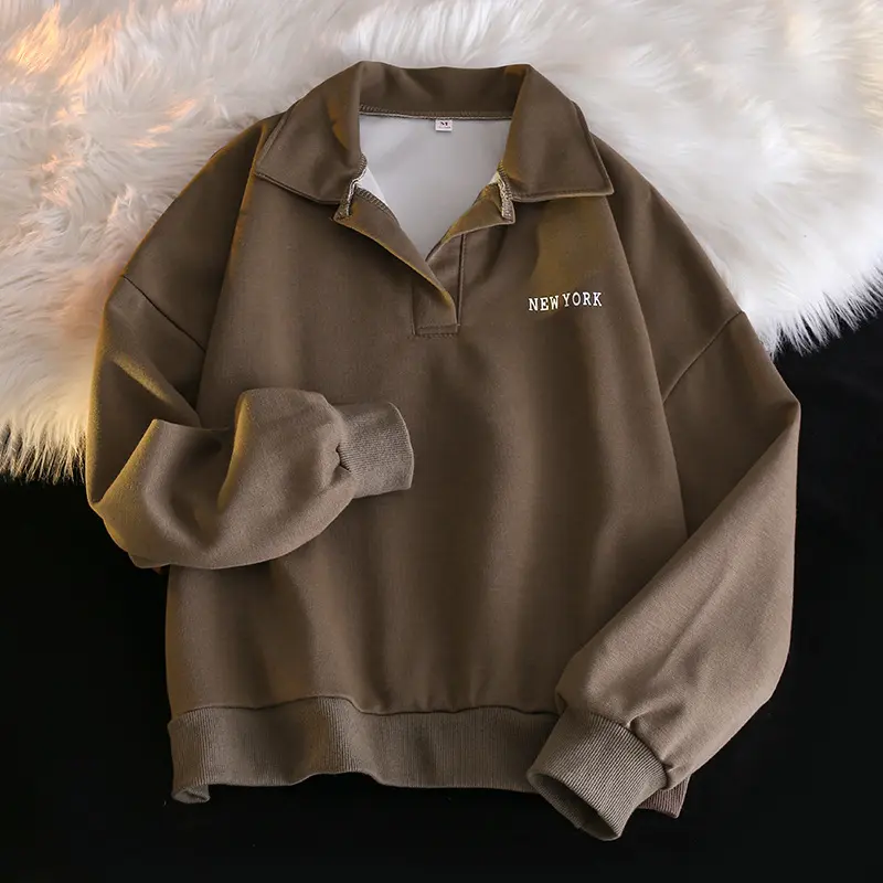 Women Men Unisex Korean Street Fashion Sweatshirt Y2K Loose Thin Lightweight Spring Autumn Long Sleeve Pullover Collar Casual