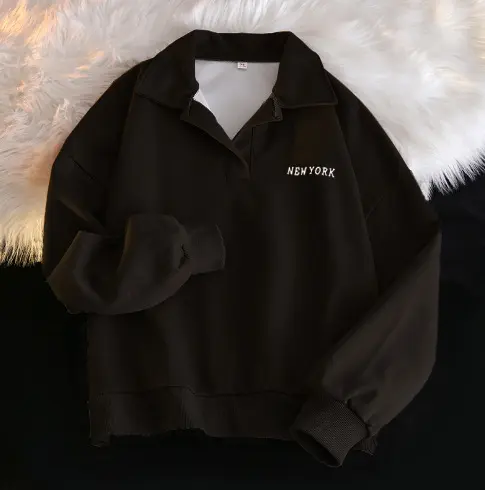 Women Men Unisex Korean Street Fashion Sweatshirt Y2K Loose Thin Lightweight Spring Autumn Long Sleeve Pullover Collar Casual