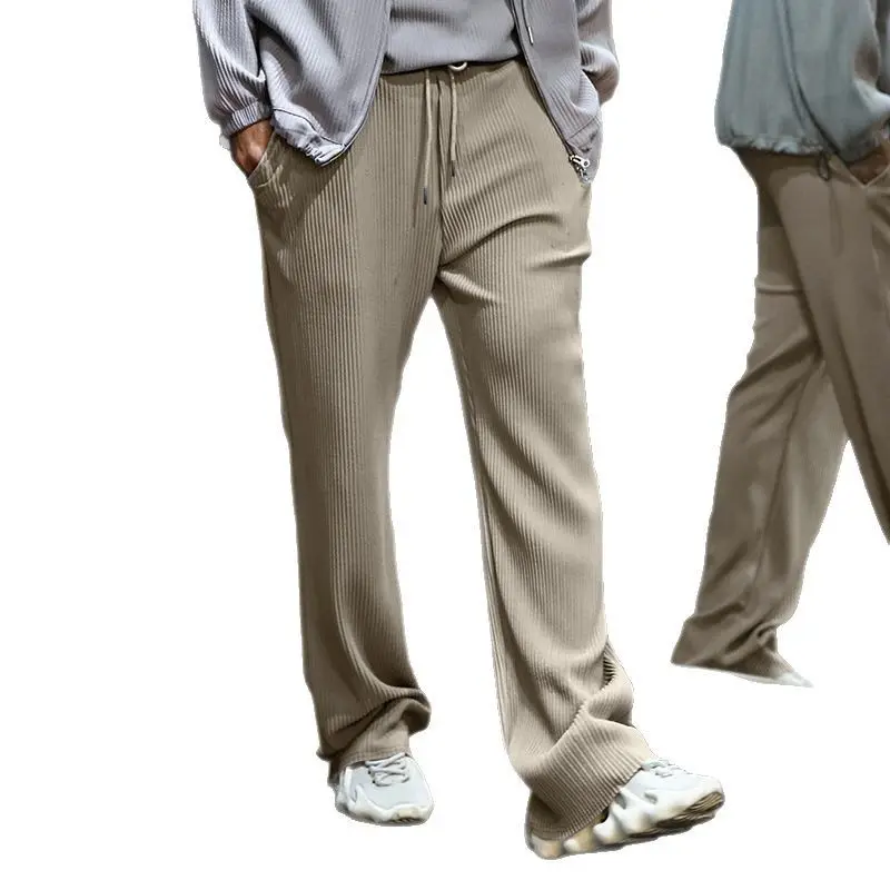 2025 Spring and Autumn Hot Selling New Striped Wide Leg Men's Pants Casual Loose Comfortable Drawstring Straight Leg Men's Pants