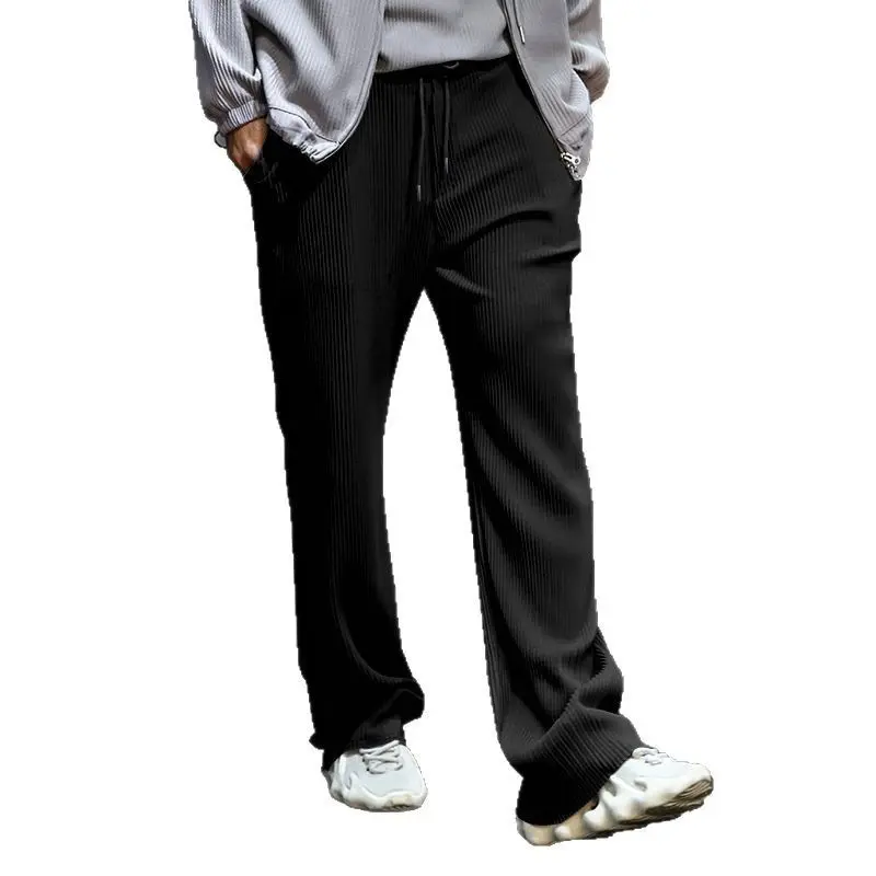 2025 Spring and Autumn Hot Selling New Striped Wide Leg Men's Pants Casual Loose Comfortable Drawstring Straight Leg Men's Pants