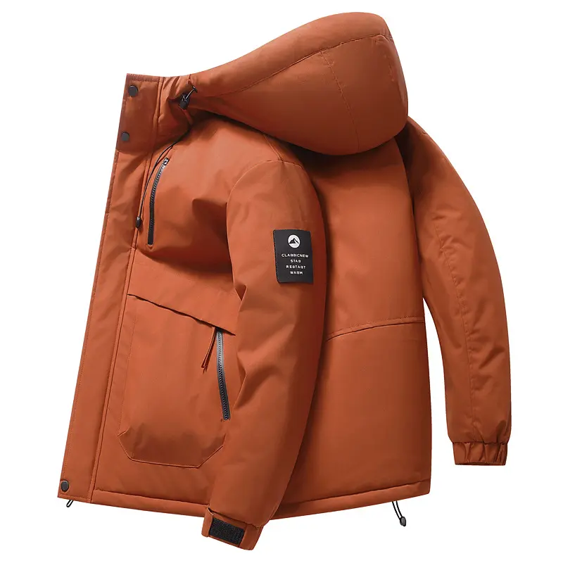 Winter New Thick Hooded Fashion Cotton Jacket Windproof, Warm, Loose Solid Color Cotton Jacket for Men's Winter