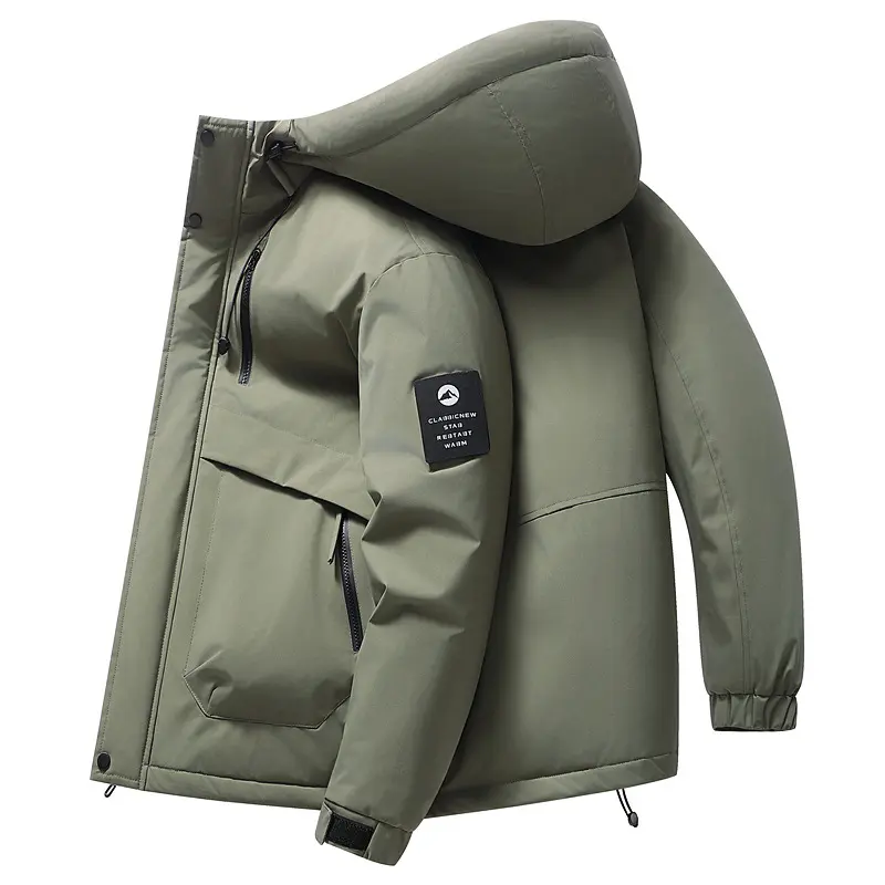 Winter New Thick Hooded Fashion Cotton Jacket Windproof, Warm, Loose Solid Color Cotton Jacket for Men's Winter