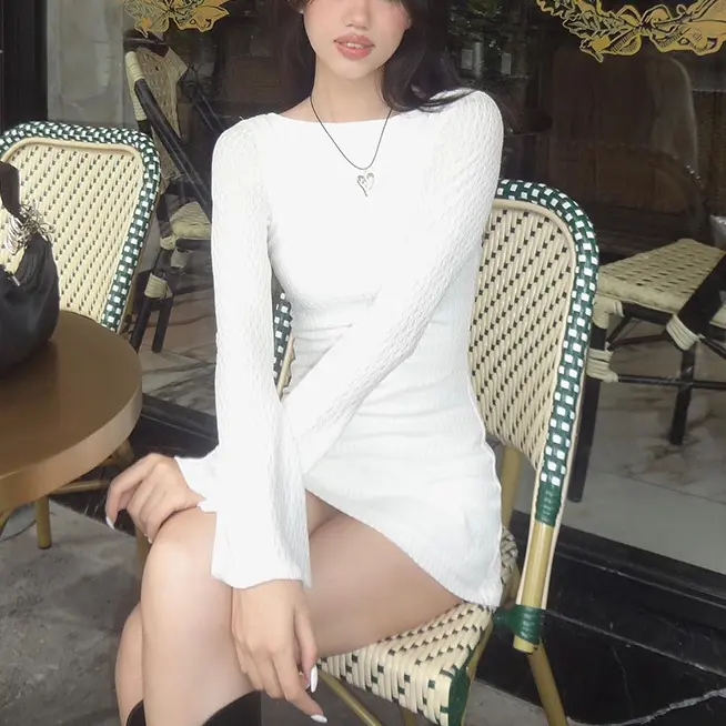 Women's Sexy Mini Skirt Tight Fitting Long Sleeved Elegant Party Club Dress 2025 Summer Fashion Slim Fit Nightclub Clothing