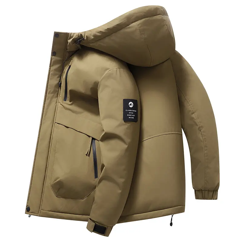Winter New Thick Hooded Fashion Cotton Jacket Windproof, Warm, Loose Solid Color Cotton Jacket for Men's Winter