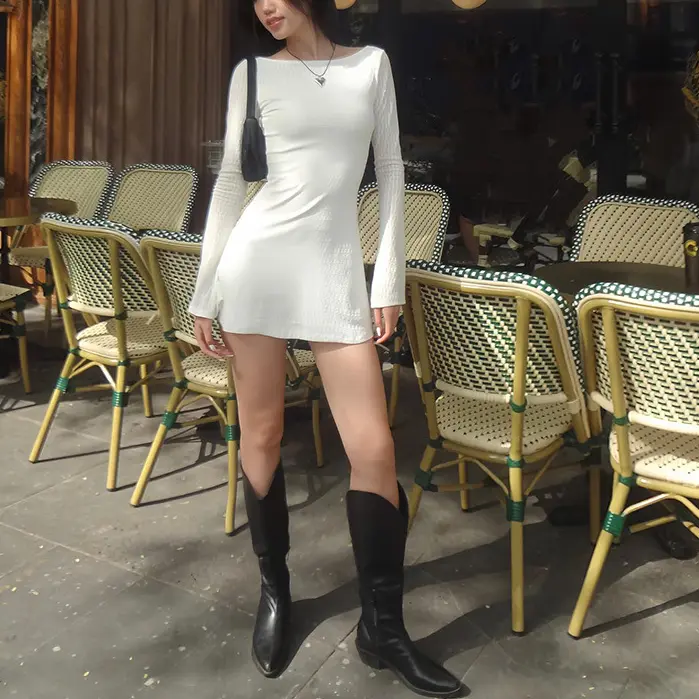 Women's Sexy Mini Skirt Tight Fitting Long Sleeved Elegant Party Club Dress 2025 Summer Fashion Slim Fit Nightclub Clothing