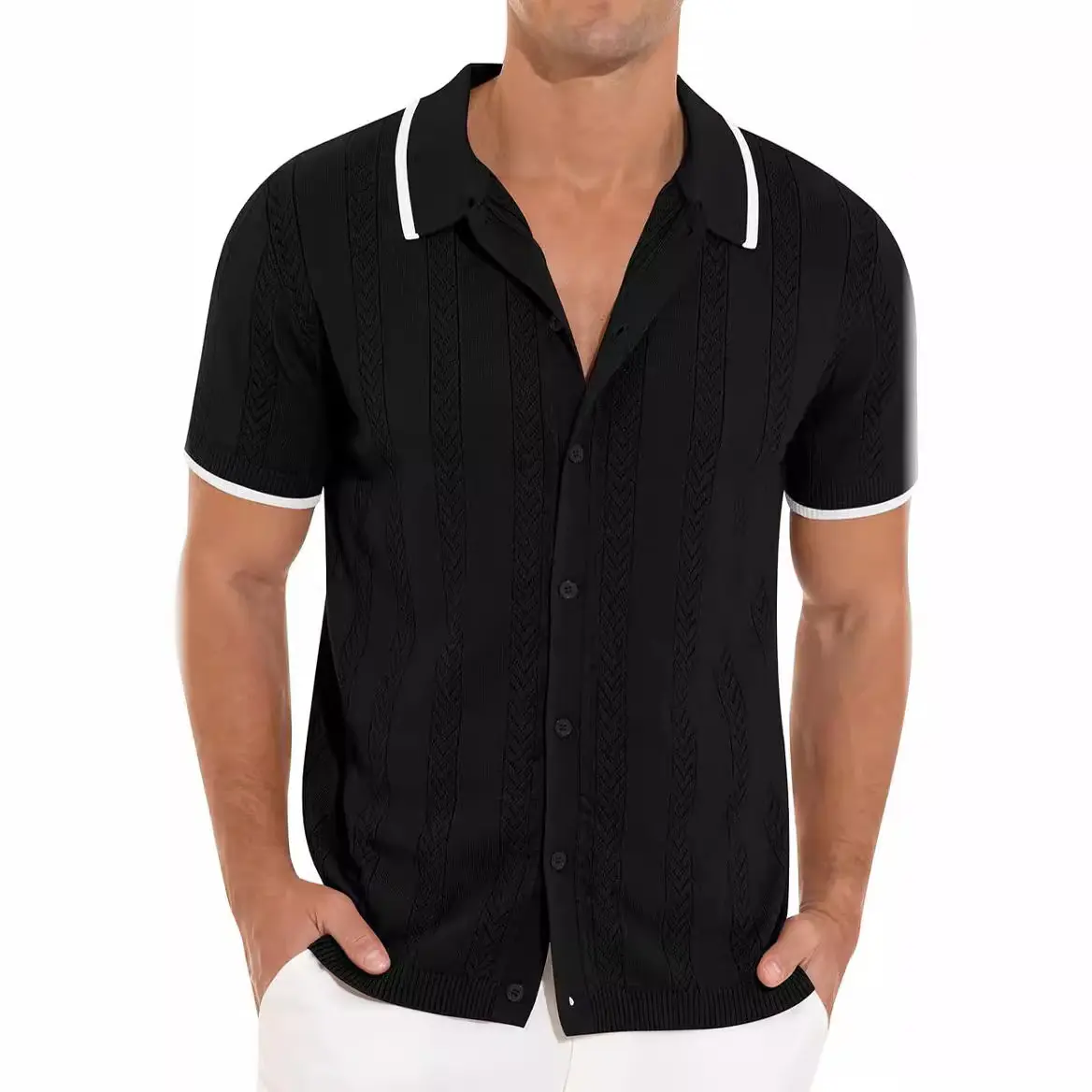 New Trend Men Cardigan Tops Business Hollow Out Knit Shirts Casual American Style Fashion Streetwear Premium Breathable Knitwear