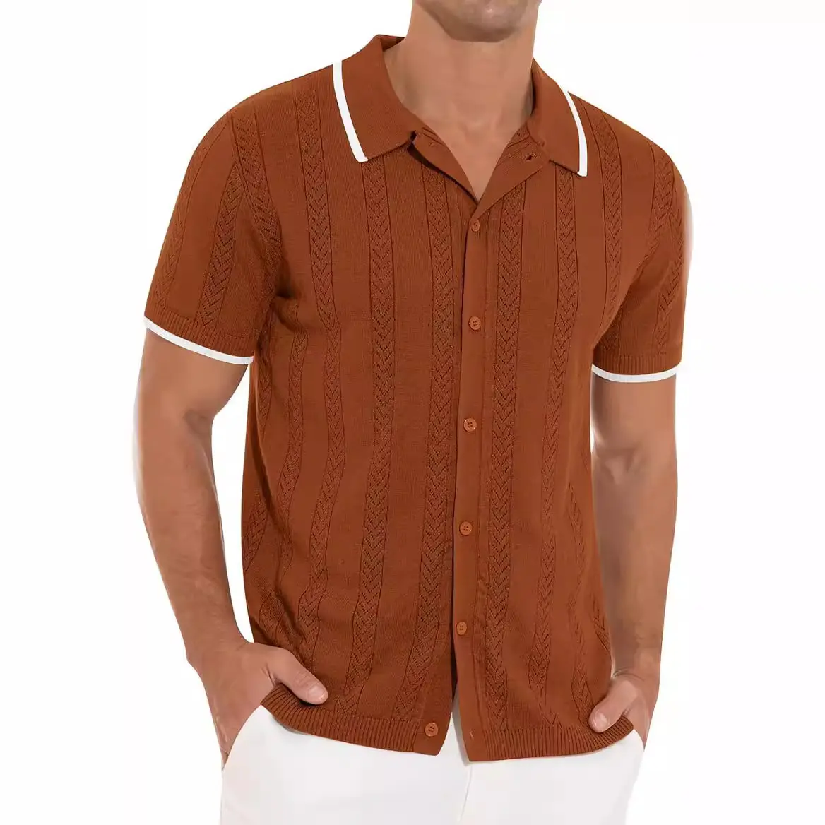 New Trend Men Cardigan Tops Business Hollow Out Knit Shirts Casual American Style Fashion Streetwear Premium Breathable Knitwear