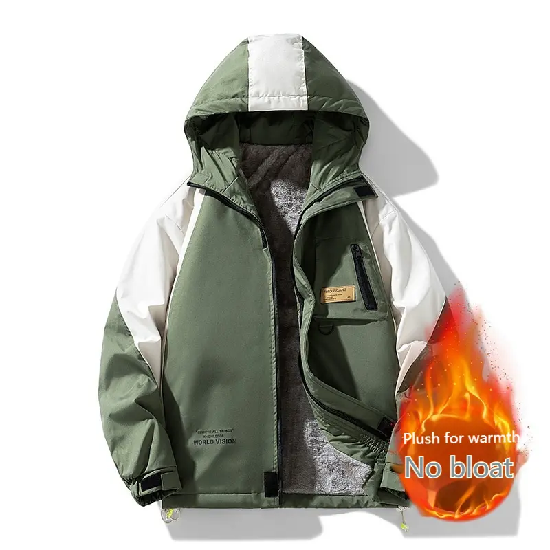 Winter New Hooded Men's Jacket Fashionable Loose Cardigan Full Zipper Casual Jacket Jacket Fleece Warm Windproof Men's Clothing
