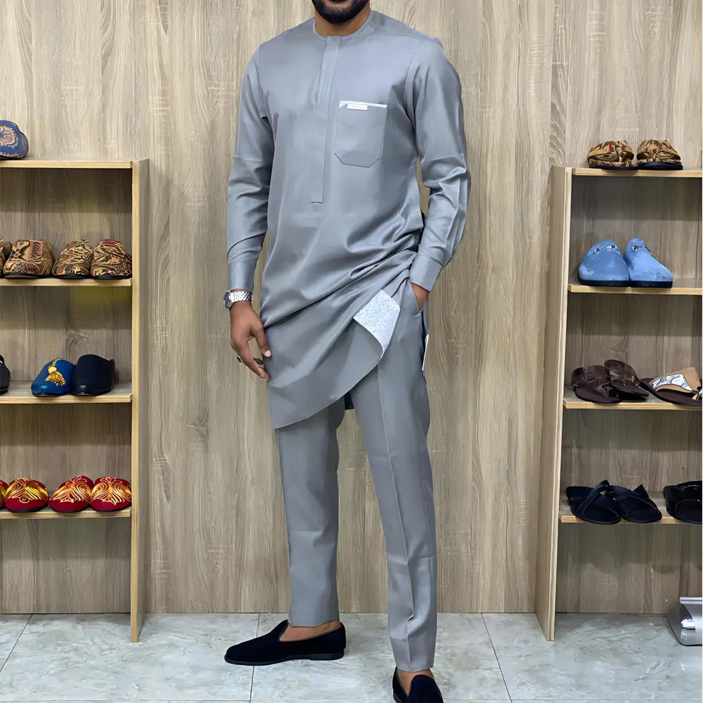 2024 Autumn New Mens Ethnic Embroidery Pajama Set Long Sleeve Loungewear Comfy Home Sleepwear Lightweight Two Piece Outfit