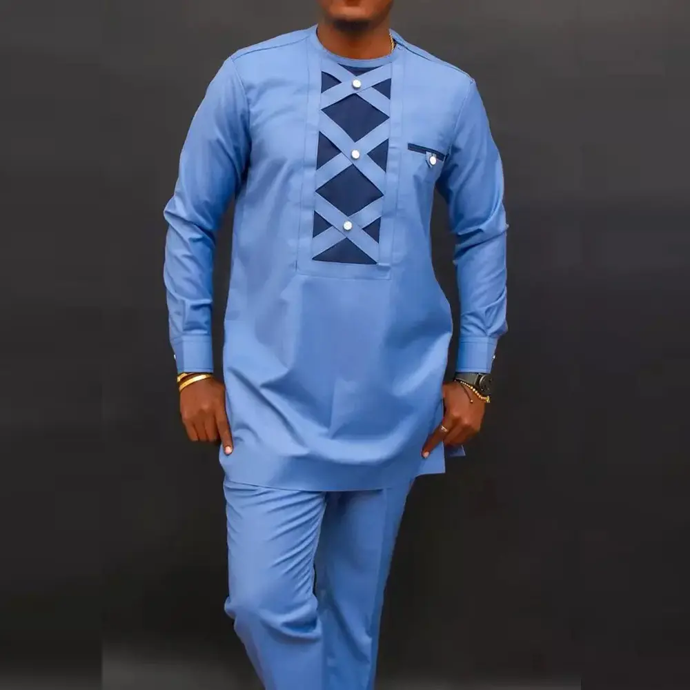 2024 Autumn New Mens Ethnic Embroidery Pajama Set Long Sleeve Loungewear Comfy Home Sleepwear Lightweight Two Piece Outfit