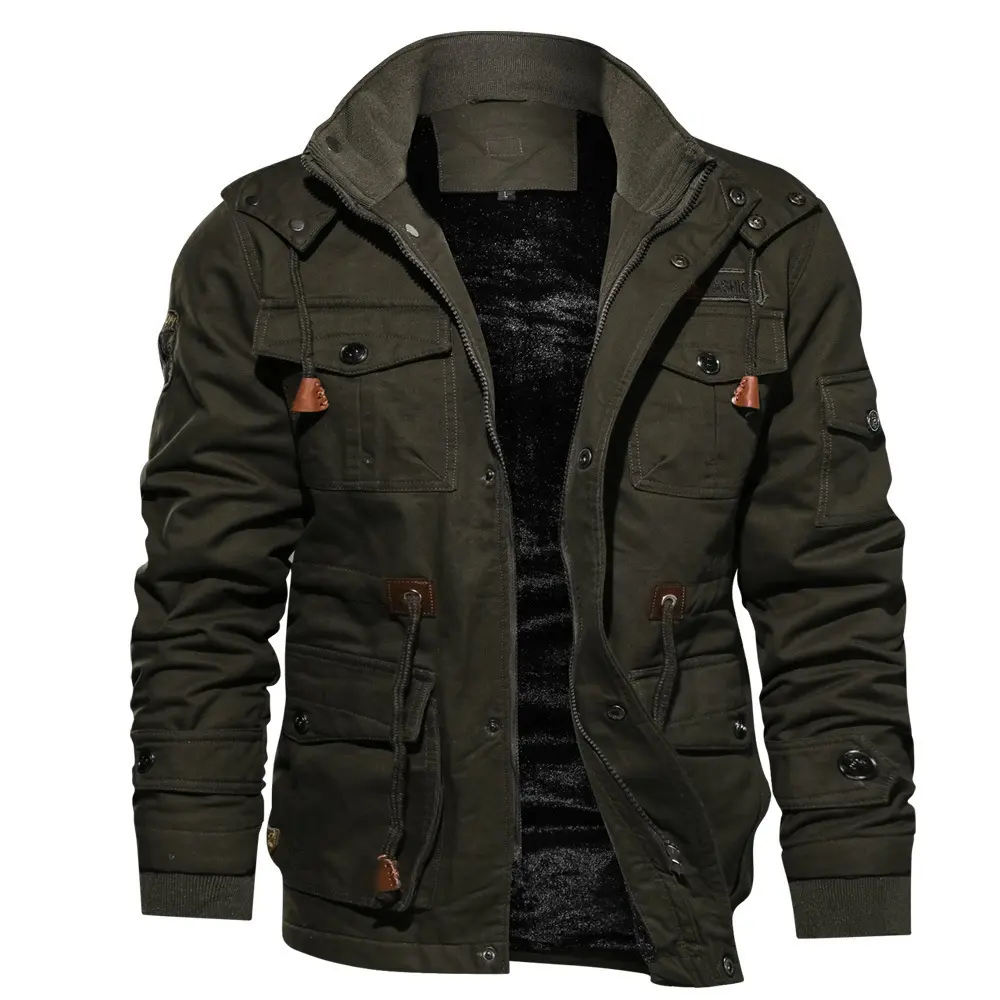 Winter New Men's Windproof and Warm Fleece Zipper Detachable Hooded Daily Casual Outdoor Jacket