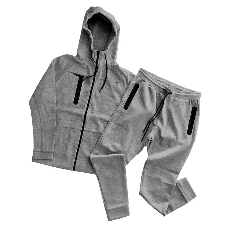 European and American Sports Fitness and Leisure Set for Men's Autumn New Style Youth Air Layer Hooded Zipper Men's Set