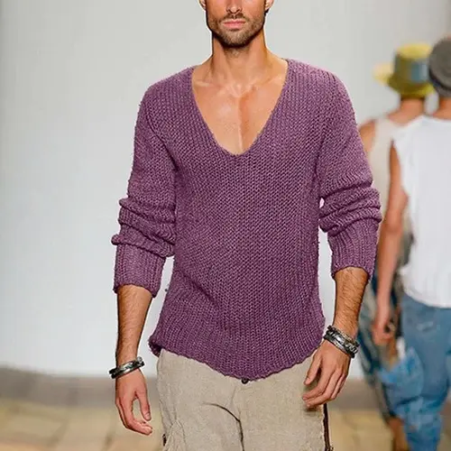 Men 2025 Winter Oversized Sweater Heavy Knit V Neck Pullover Long Sleeve Solid Color Casual Warm Loose Fit Daily Wear Mens