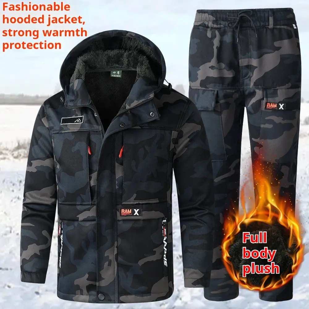 Thickened Fleece-lined Camouflage Work Suit For Men Fashionable Warm Wear-resistant Labor Protection Uniform