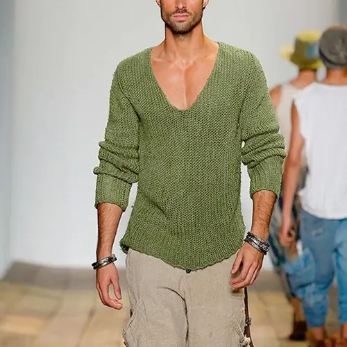 Men 2025 Winter Oversized Sweater Heavy Knit V Neck Pullover Long Sleeve Solid Color Casual Warm Loose Fit Daily Wear Mens