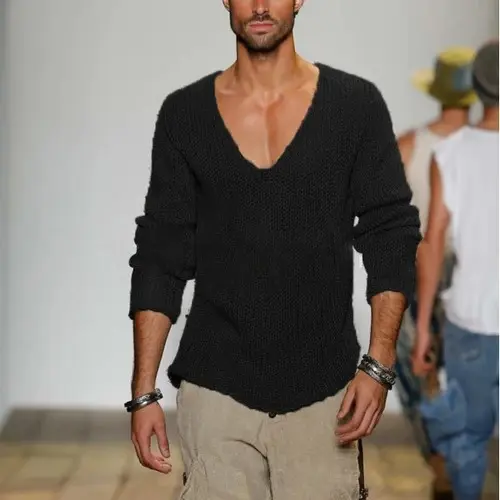 Men 2025 Winter Oversized Sweater Heavy Knit V Neck Pullover Long Sleeve Solid Color Casual Warm Loose Fit Daily Wear Mens
