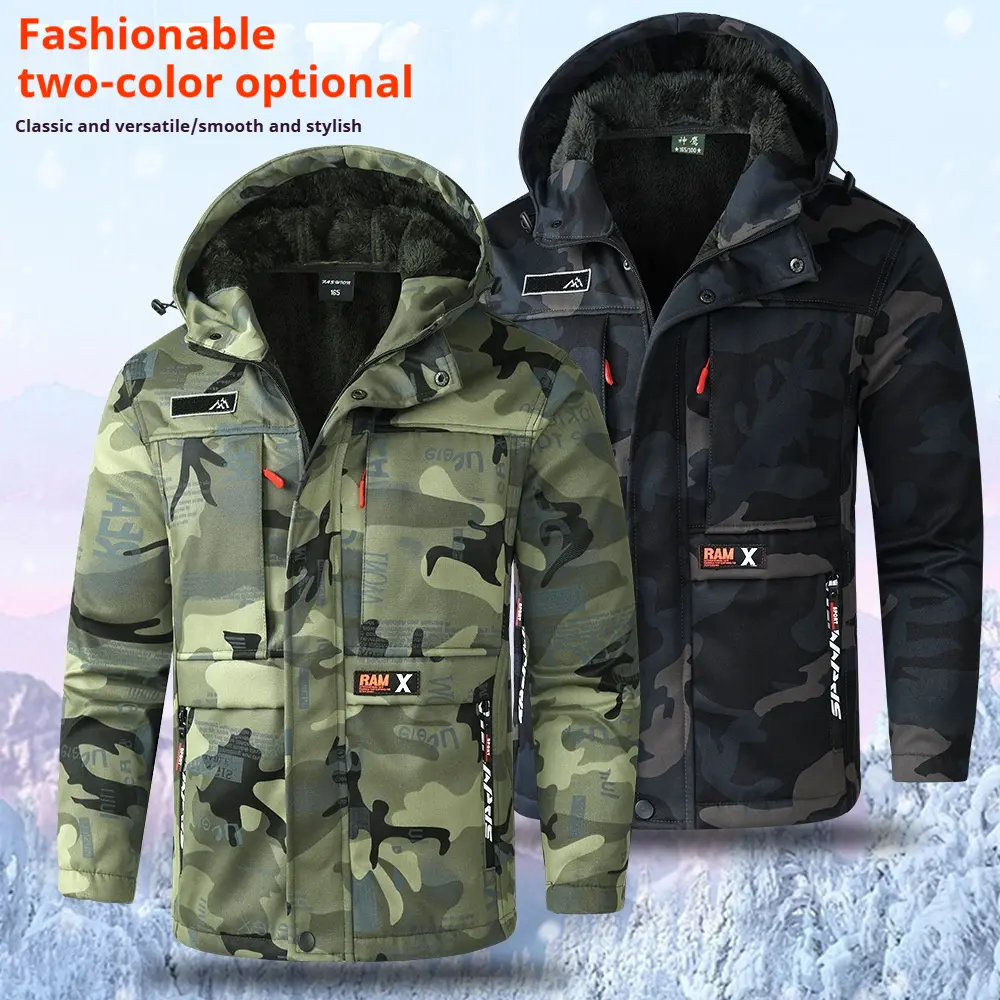 Thickened Fleece-lined Camouflage Work Suit For Men Fashionable Warm Wear-resistant Labor Protection Uniform